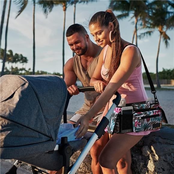 Universal Stroller Organizer w/ Insulated Cup Holder Phone Bag & Shoulder Strap - Picture 4 of 7